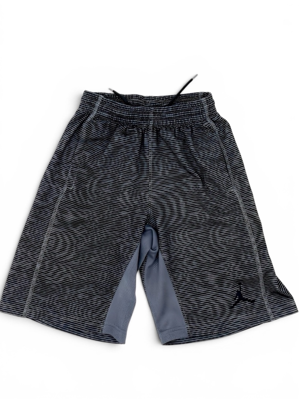 Jordan Boys Gray Black Striped Basketball Shorts Size M 10 12 Athletic Gym Activ